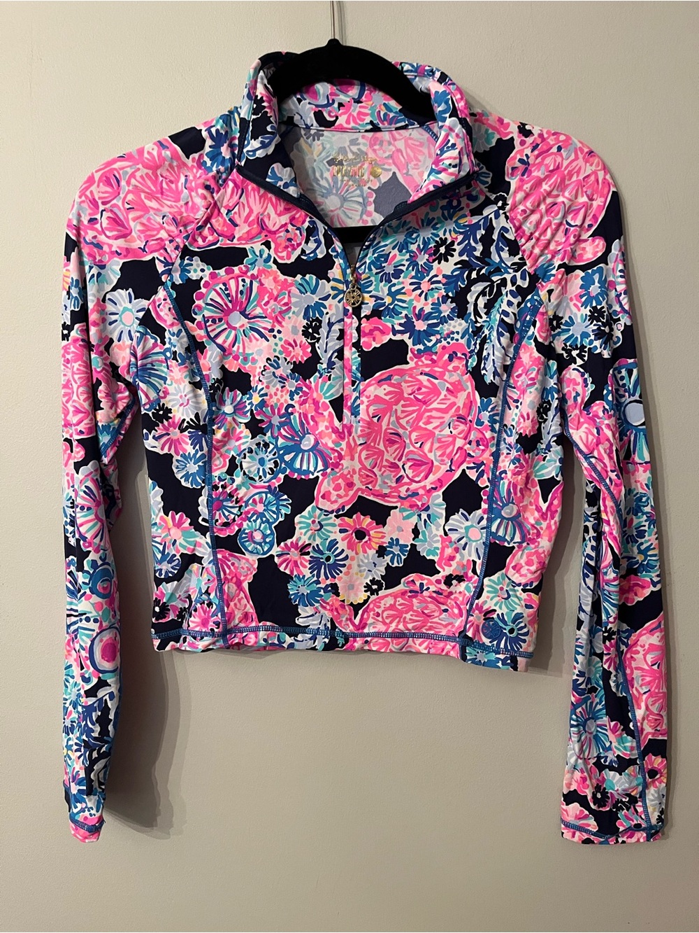 Lilly Pulitzer Navy Hot Pink & Light Blue Floral Half-Zip Pullover